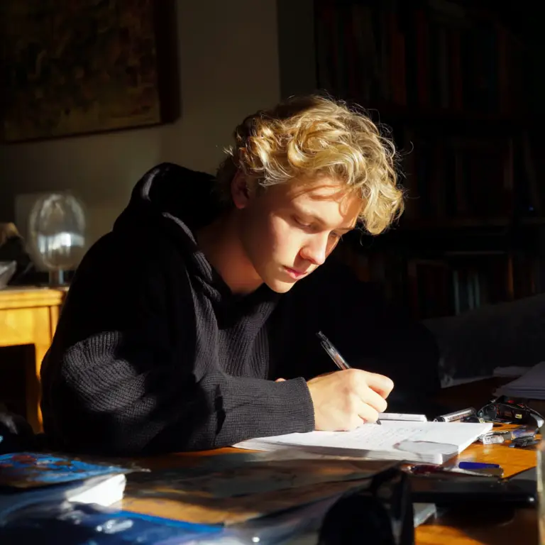 A teenage boy studying